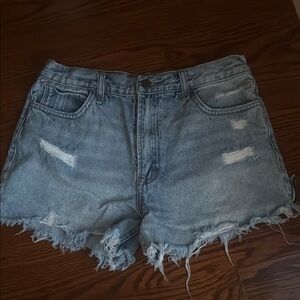 Vibrant Light Blue Distressed Jean Shorts